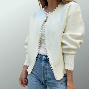 Commense Ivory Off White Pearl Trim Cardigan XS NWT Soft Stretch Knit